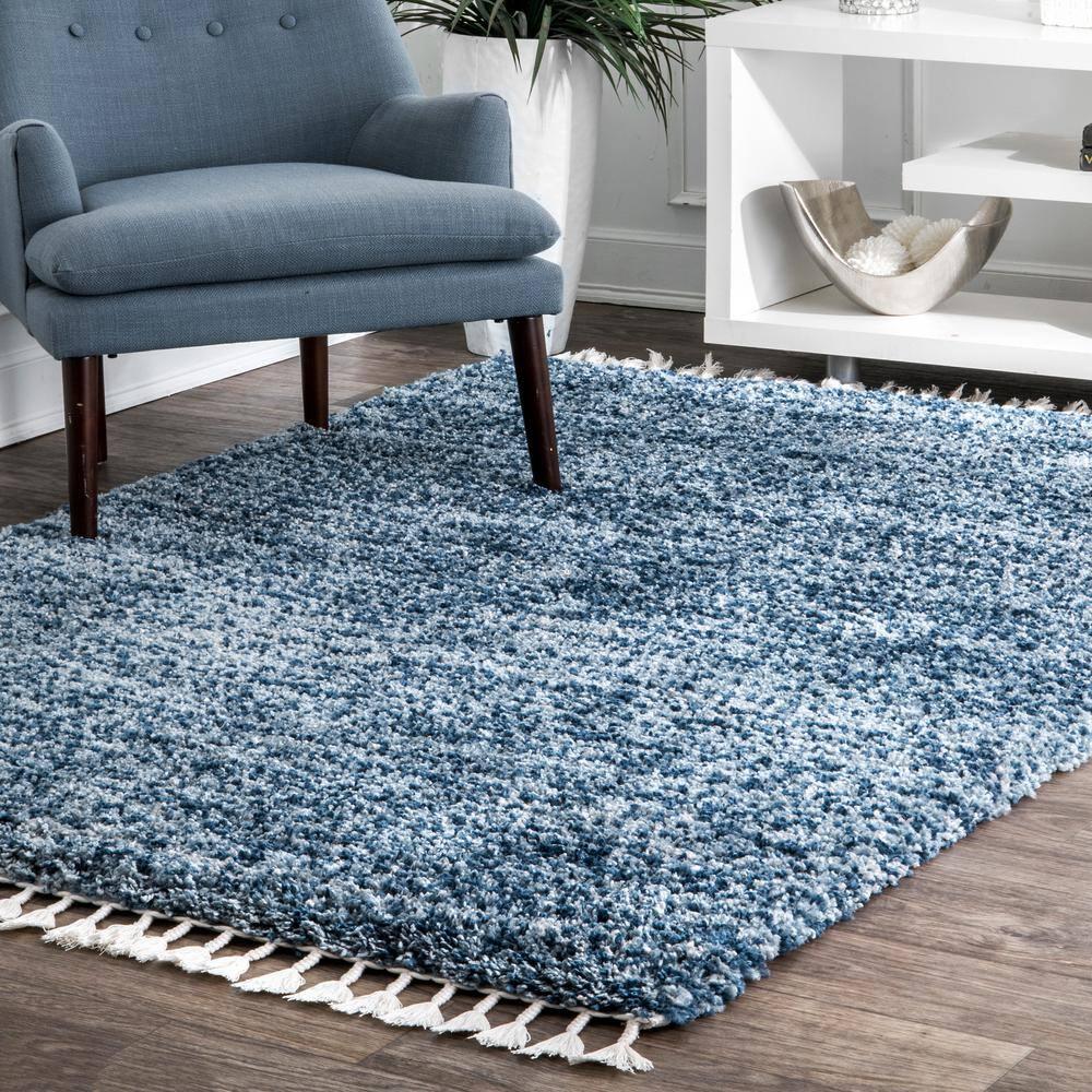 Nuloom Brooke Solid 2x8 Runner Shag Indoor Area Rug for Living Room Bedroom Dining Room Nursery Entryway Hallway, Blue/Ivory