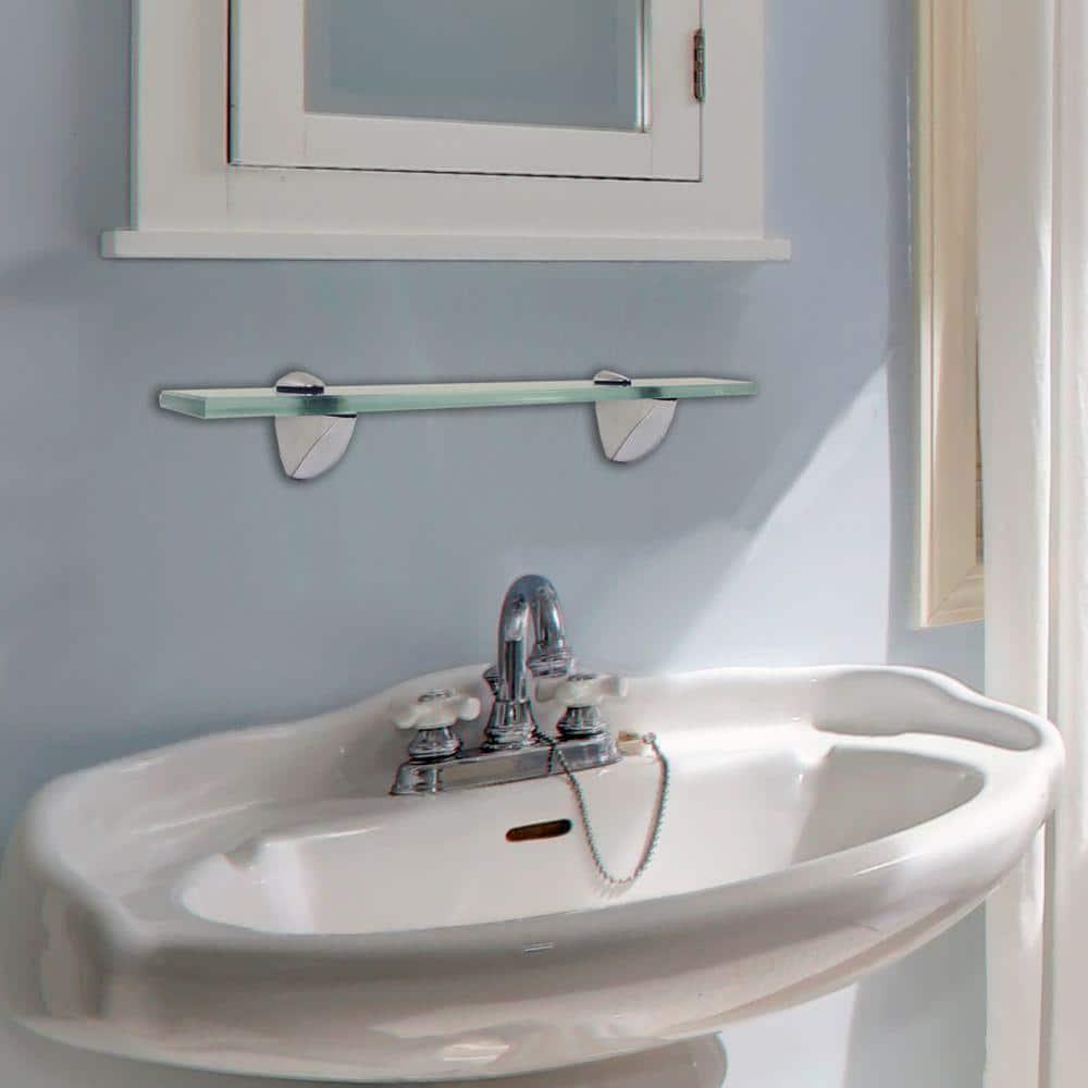 InPlace Glass Bracketed Wall Shelf, Clear Glass Floating Shelf, 18" W x 3" D x 2" H