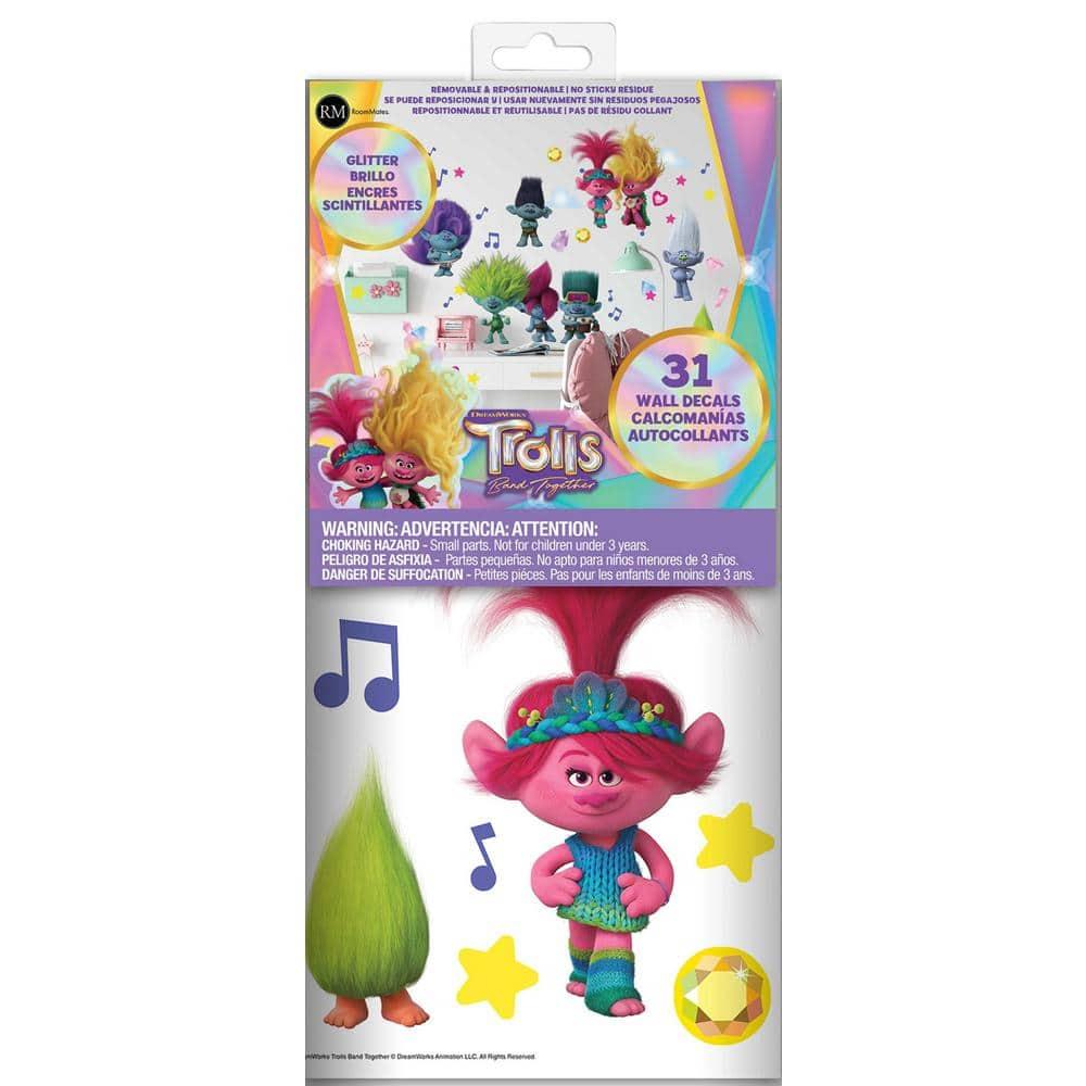 Room Mates Trolls 3 Band Together with Glitter Wall Decals
