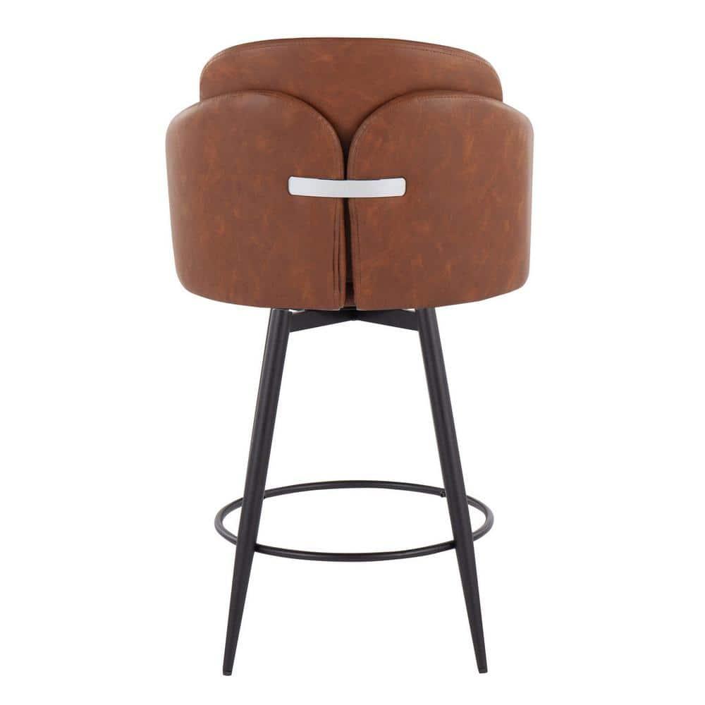 LumiSource Set of 2 Dahlia Counter Height Barstools Camel: Upholstered Swivel, Faux Leather, Metal Frame