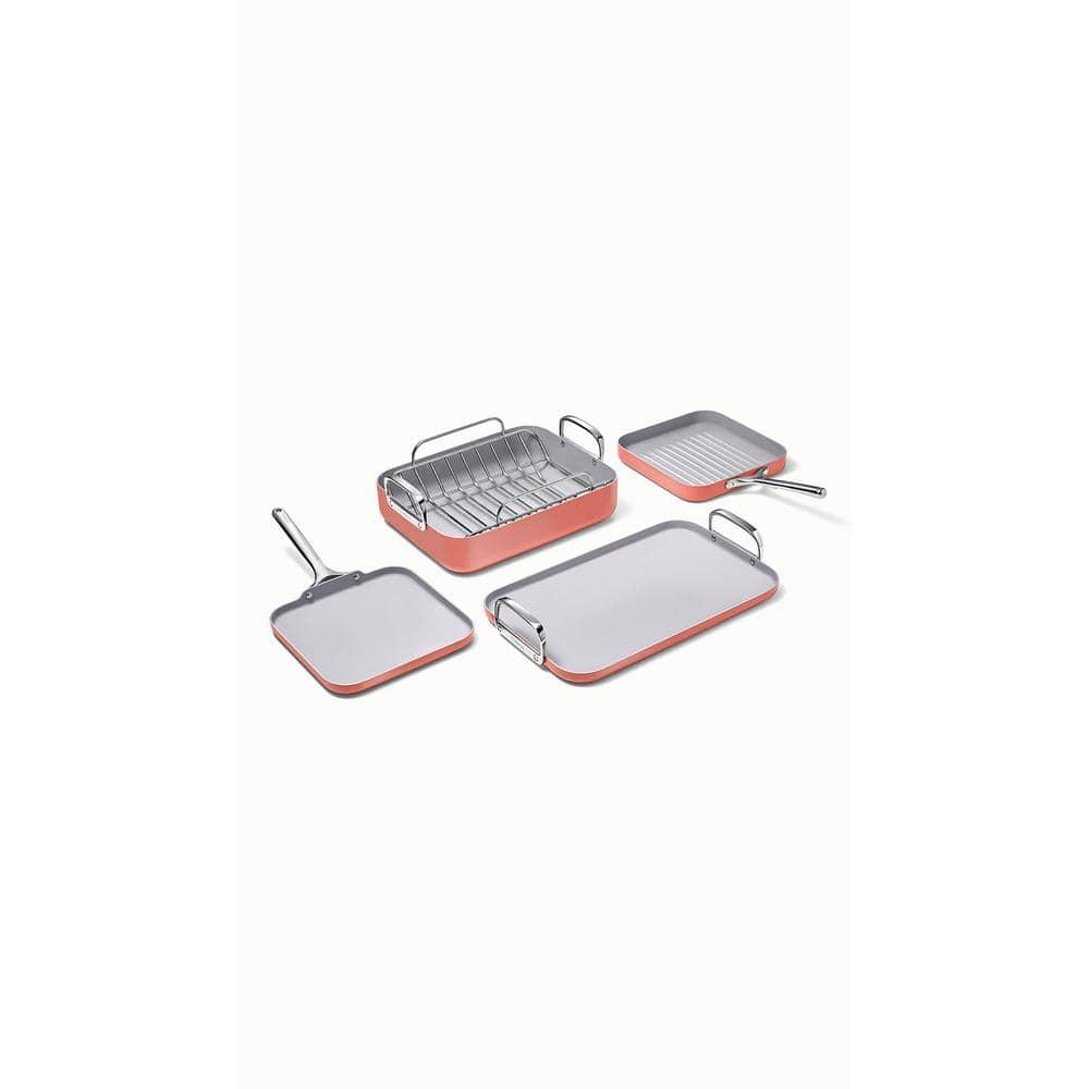 Caraway Home 7pc Square Cookware Set Perracotta: Nonstick Ceramic, Griddle Pans, Roasting Pan, Pot Lid Organizer