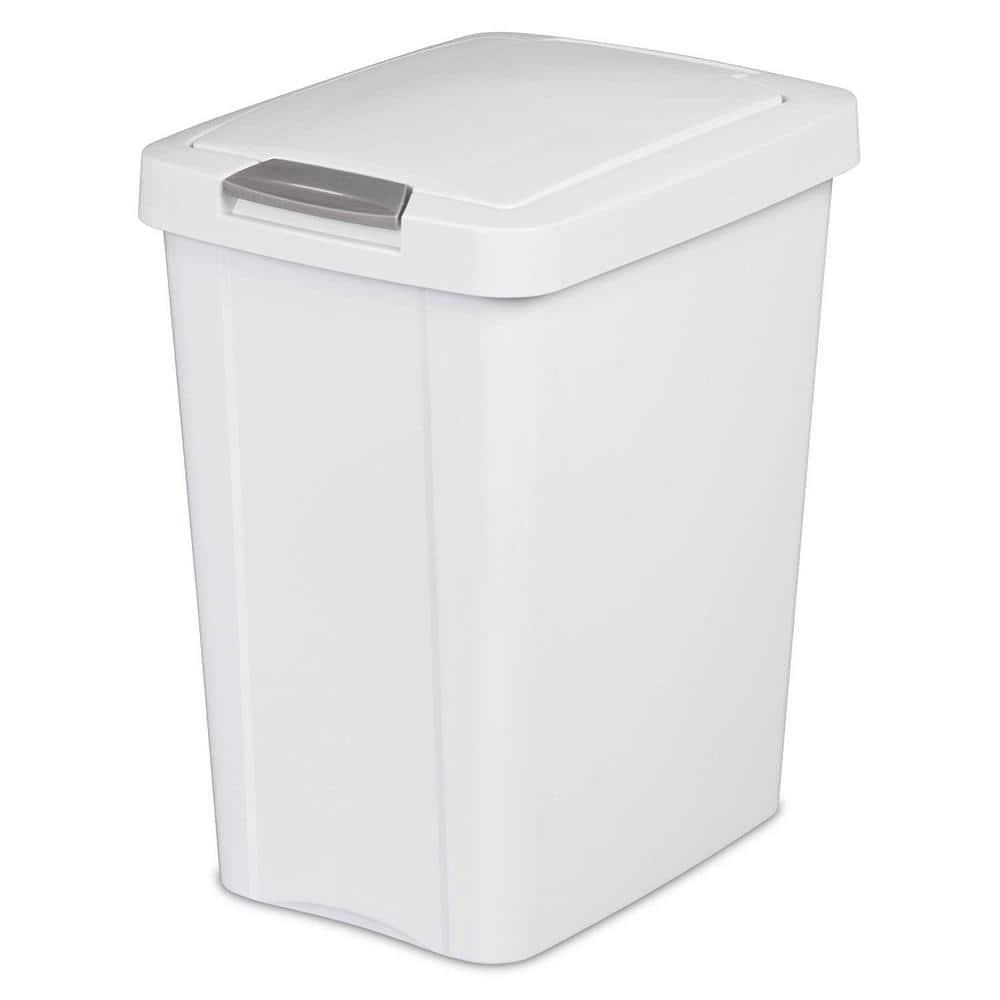 Sterilite 7.5 Gallon TouchTop Wastebasket Trash Can with Pop Up Lid for Kitchen, Bathroom, Mudroom or Office, 4 Pack, White