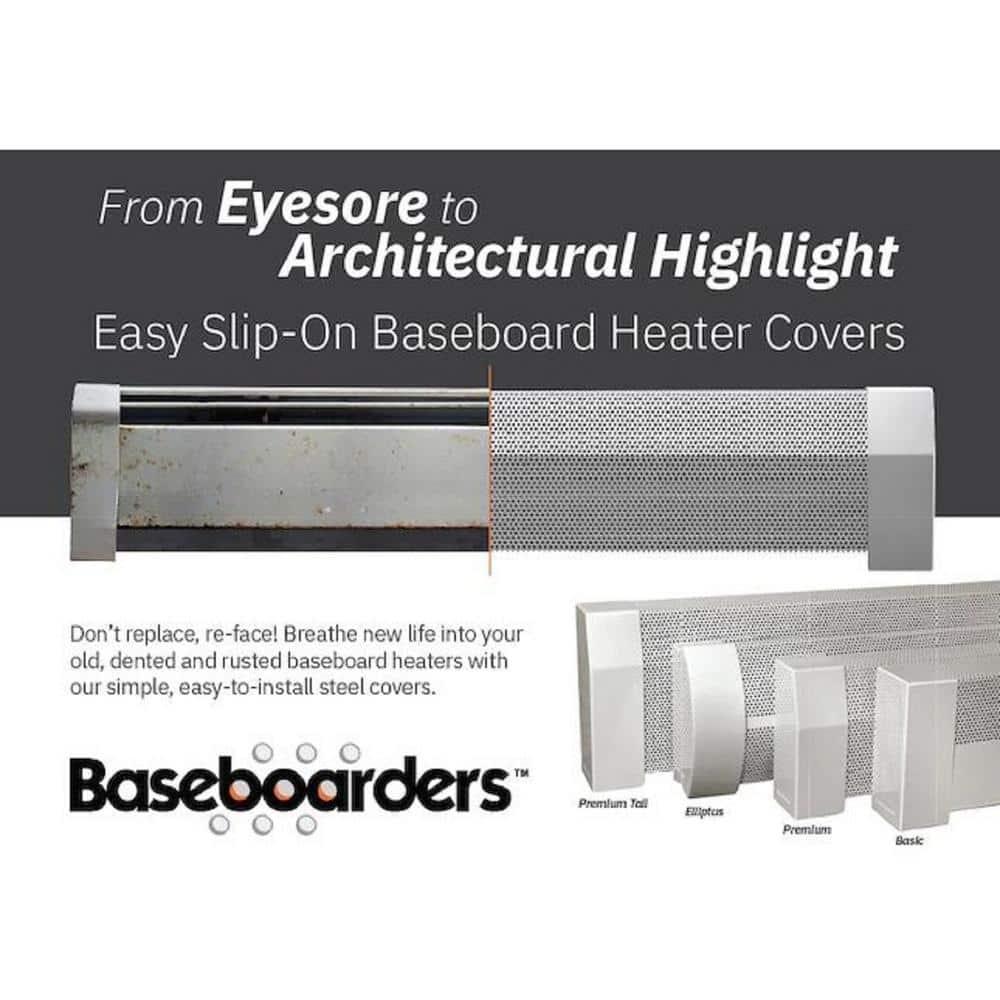 Baseboarders Baseboarders Elliptus Galvanized Steel Easy Slip-on Baseboard Heater Cover Set - White | Heater Cover and Endcaps Included
