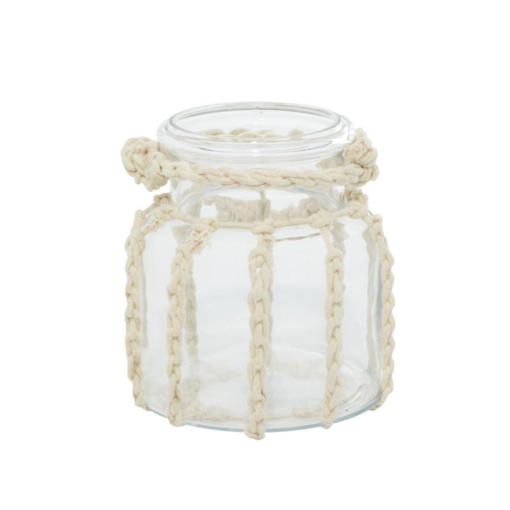 DecMode Clear Glass Decorative Candle Lantern with Rope Handle
