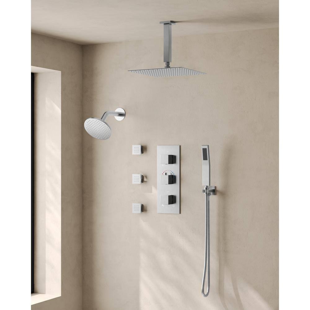 Thermostatic Shower Faucet System,12" & 6" Dual Shower Head with Rough-In Valve