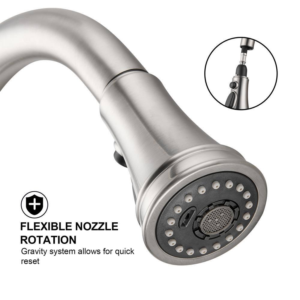 Touchless Gooseneck Single Handle Pull Down Sprayer Kitchen Faucet with Deckplate Pull Out Sink Faucet in Brushed Nickel