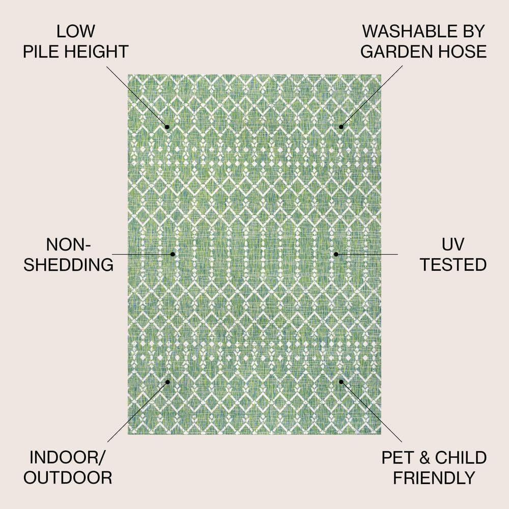 3' x 5' Ourika Moroccan Geometric Textured Weave Indoor/Outdoor Area Rug, Green/Cream - JONATHAN Y