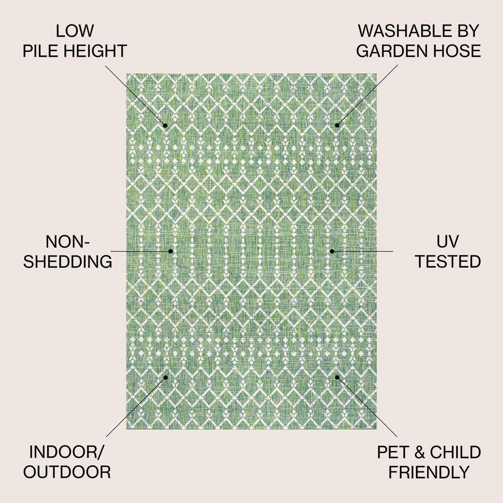 9' x 12' Ourika Moroccan Geometric Textured Weave Indoor/Outdoor Area Rug, Green/Cream - JONATHAN Y