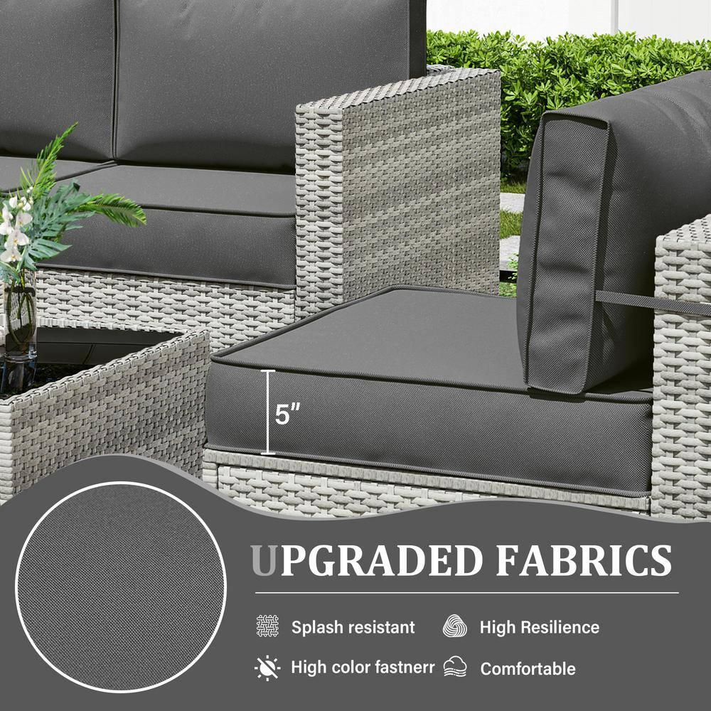 Kimunuk 14 Piece Outdoor Furniture Replacement Cushions, 5" Foam Foam High-Density, Fits 6-Seat Sectional Rattan Conversation Set, Patio Water-Resistant Sofa Cushions, Light Grey