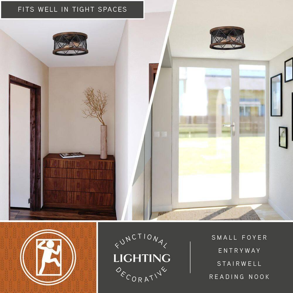 VAXCEL Bremerton 13-in W Bronze Industrial Cage Drum Flush Mount Ceiling Light