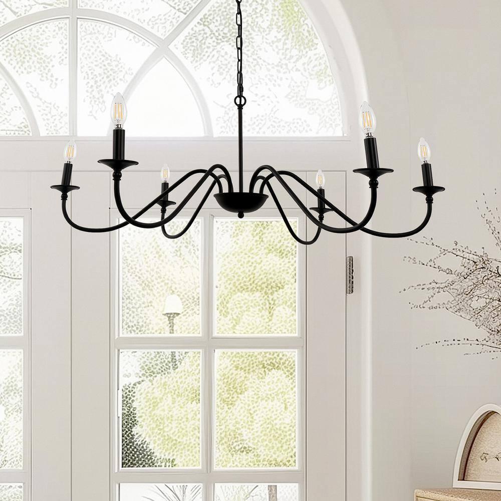 Black Chandelier 6-Light Chandeliers for Dining Room Rustic Farmhouse Chandelier Modern Kitchen Light Fixtures Ceiling Chandeliers Light Fixture for Living Room, Foyer, Bedroom, Hallway,