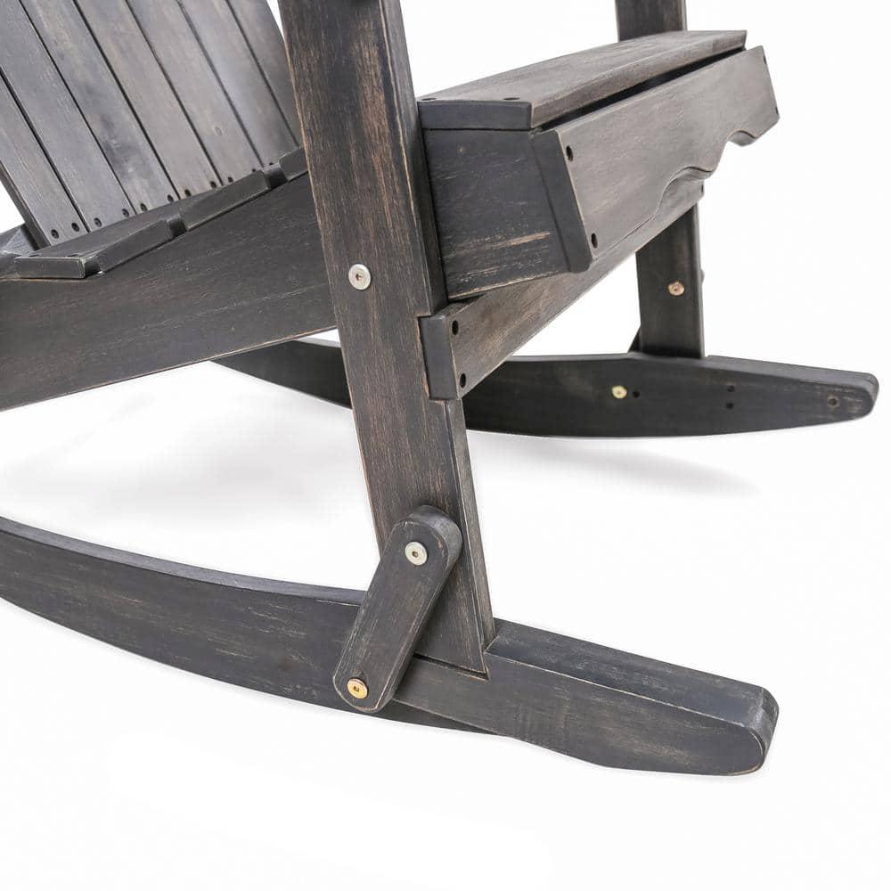 Ariel Outdoor Acacia Wood Adirondack Rocking Chair, Dark Grey