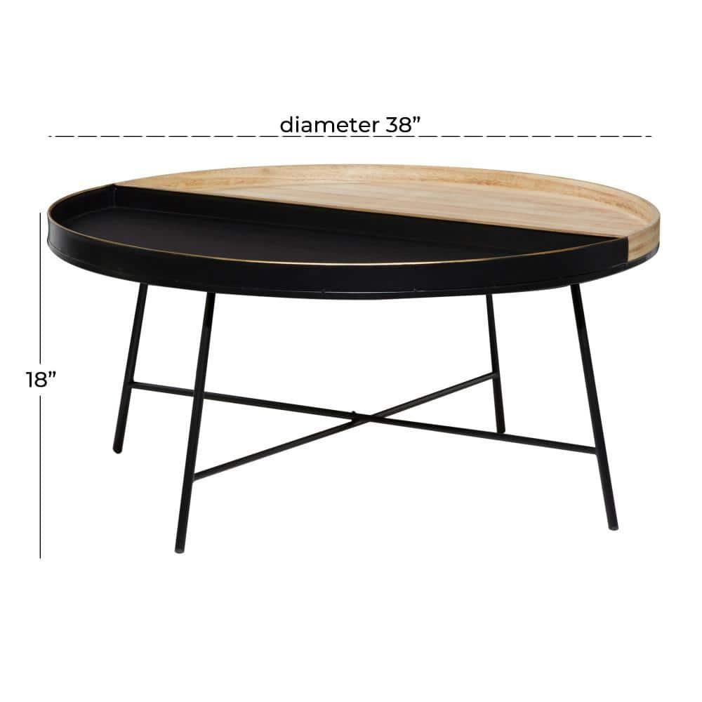 DecMode 38" x 18" Black Metal Split Coffee Table, 1-Piece