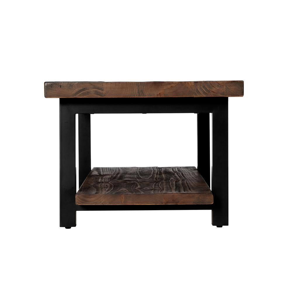 Alaterre Furniture 42" Pomona Wide Coffee Table Wood Rustic Natural: Fixed Shelf, Metal Frame, Living Room Furniture