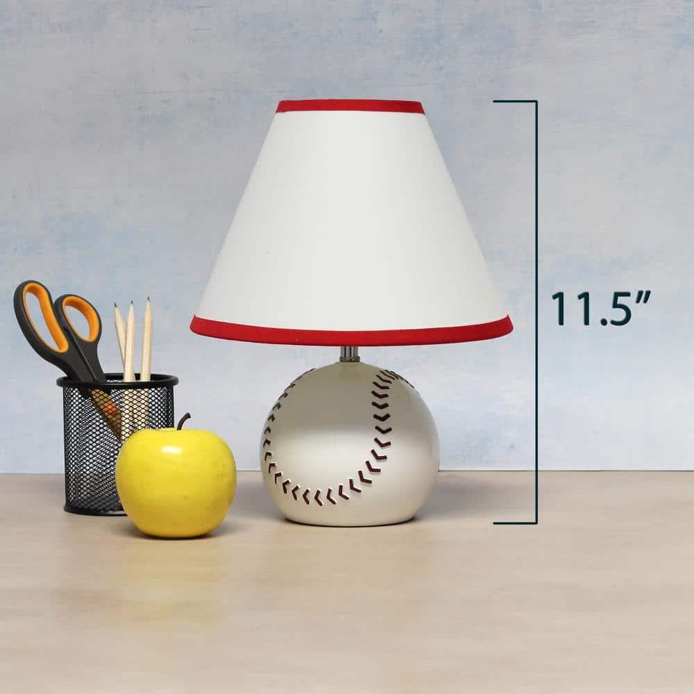 Grovelane SportsLite 11.5" Tall Athletic Sports Baseball Base Ceramic Bedside Table Desk Lamp with White Empire Fabric Shade with Red Trim