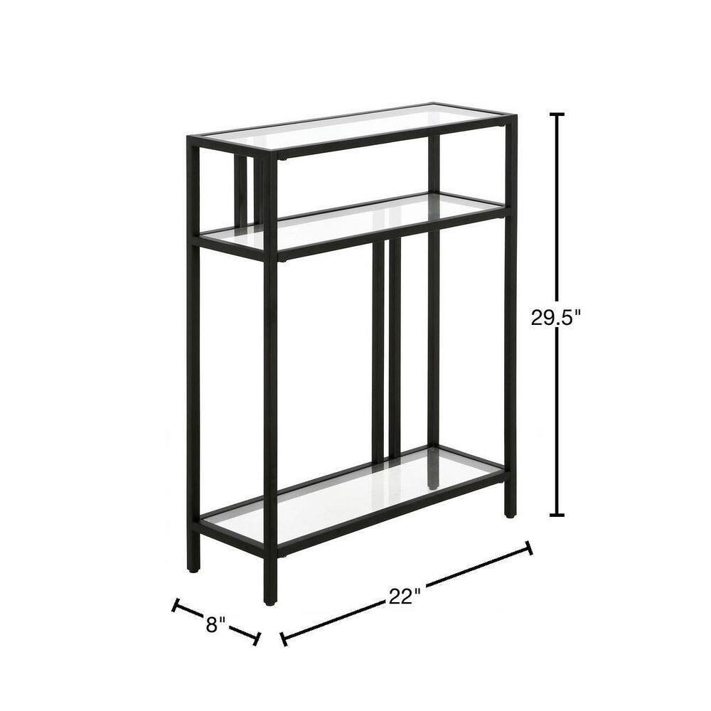 Evelyn&Zoe Cortland 22" Wide Rectangular Console Table with Glass Shelves, Blackened Bronze