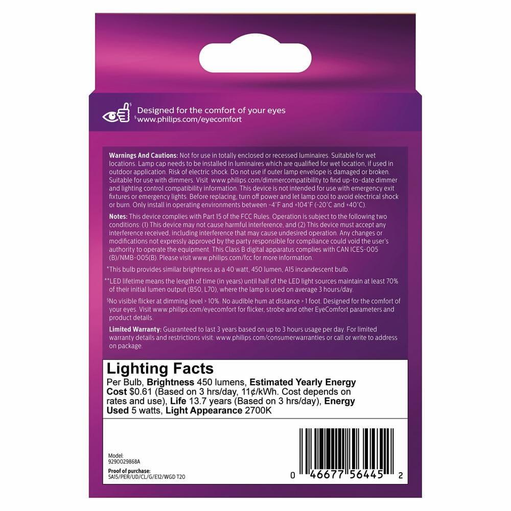 1PC Philips Ultra Definition Warm Glow A15 Candelabra Base LED Light Bulb