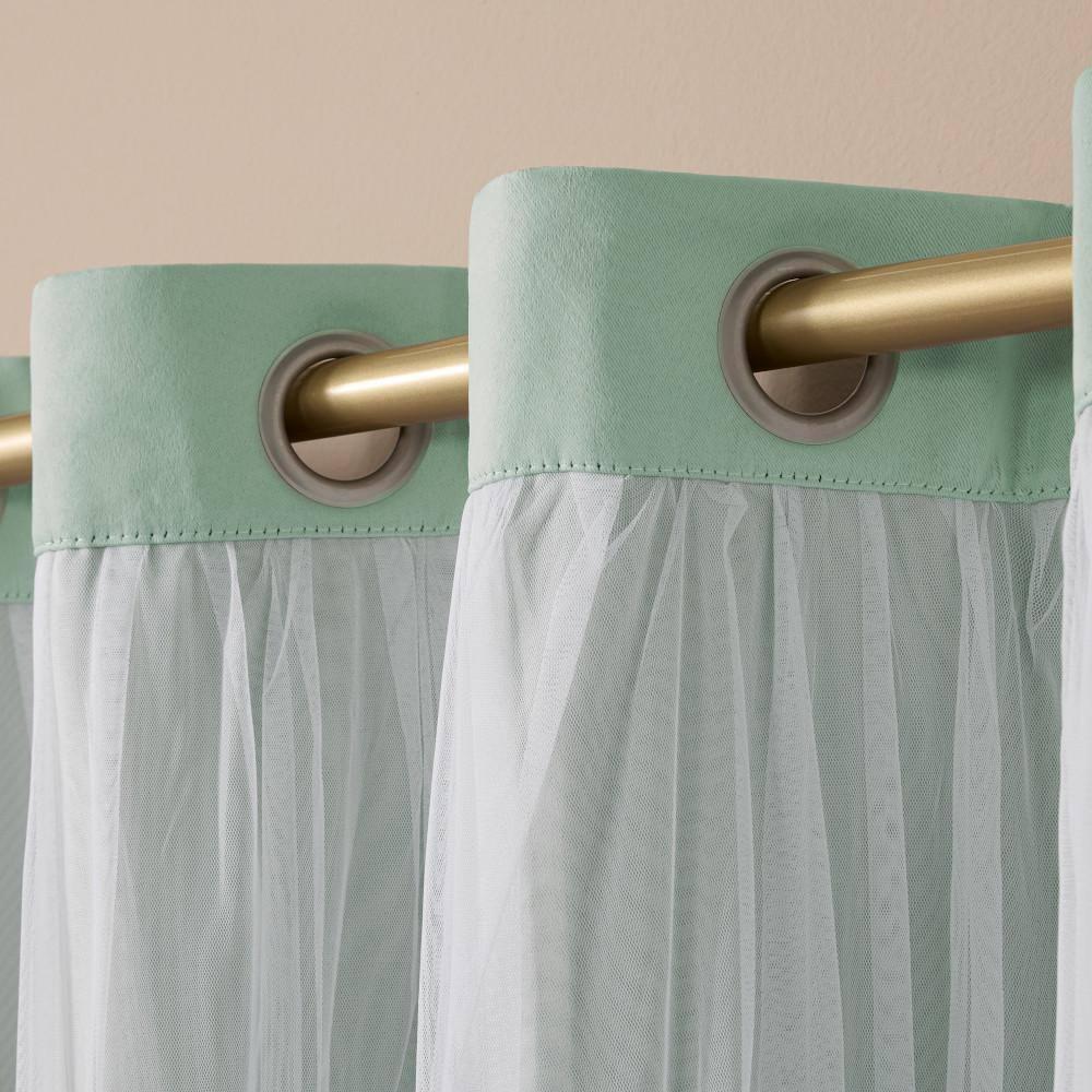 Set of 2 (84"x52") Caterina Layered Solid Blackout with Sheer Top Curtain Panels Aqua - Exclusive Home: Room Darkening, Thermal Insulated