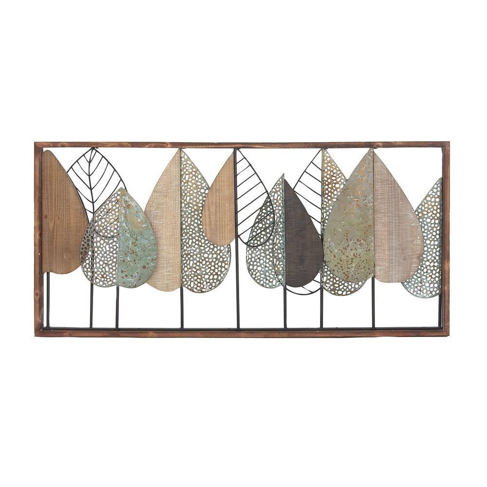 XMVJHOME Modern Leaf Wall Art Sculpture With Metal Wire Accents, Minimalist Botanical Home Decor, Open-Frame Design For Contemporary Interiors