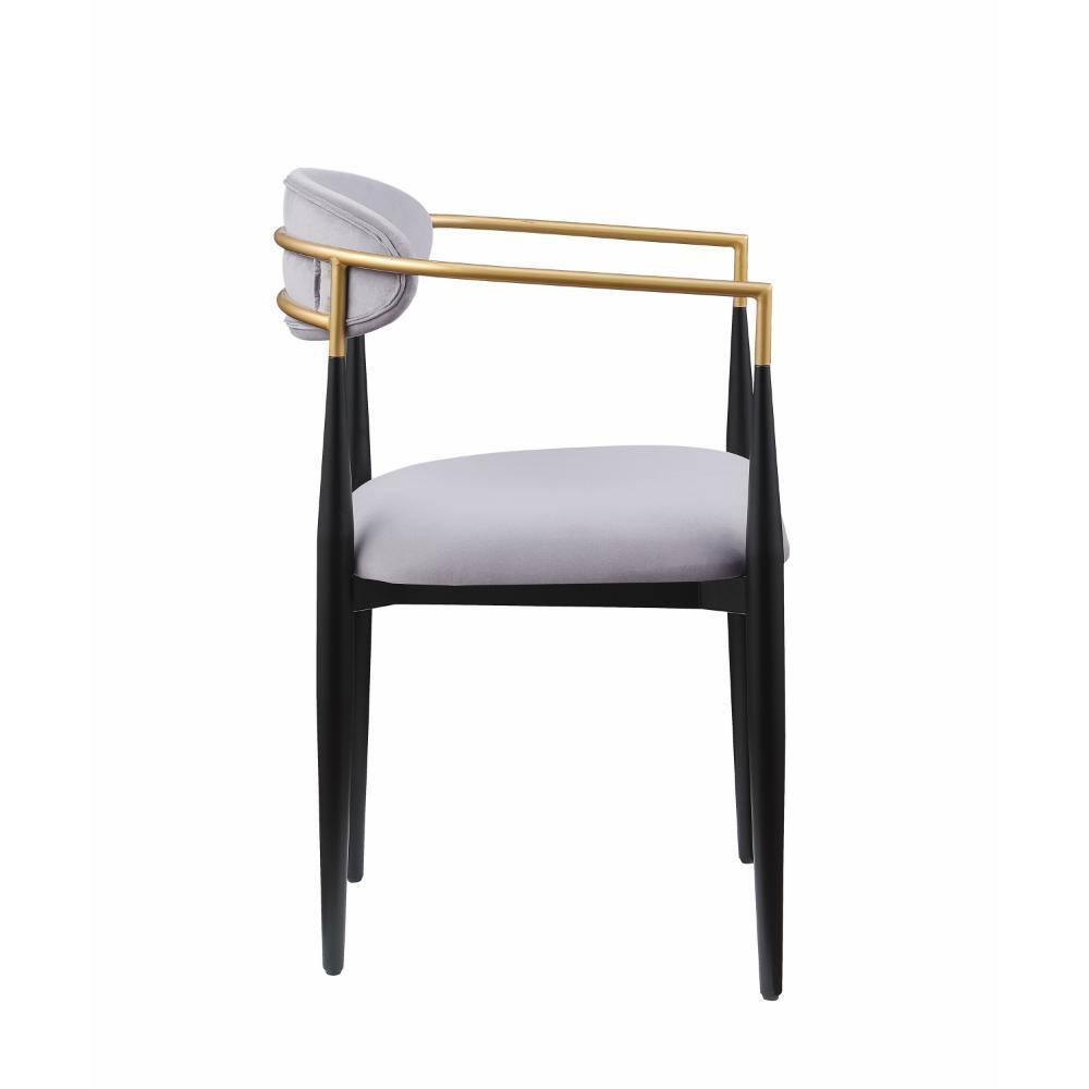Benjara Kenny 21 Inch Dining Chairs, Fabric, Foam Padding, Gold and Black Metal (Set of 2)