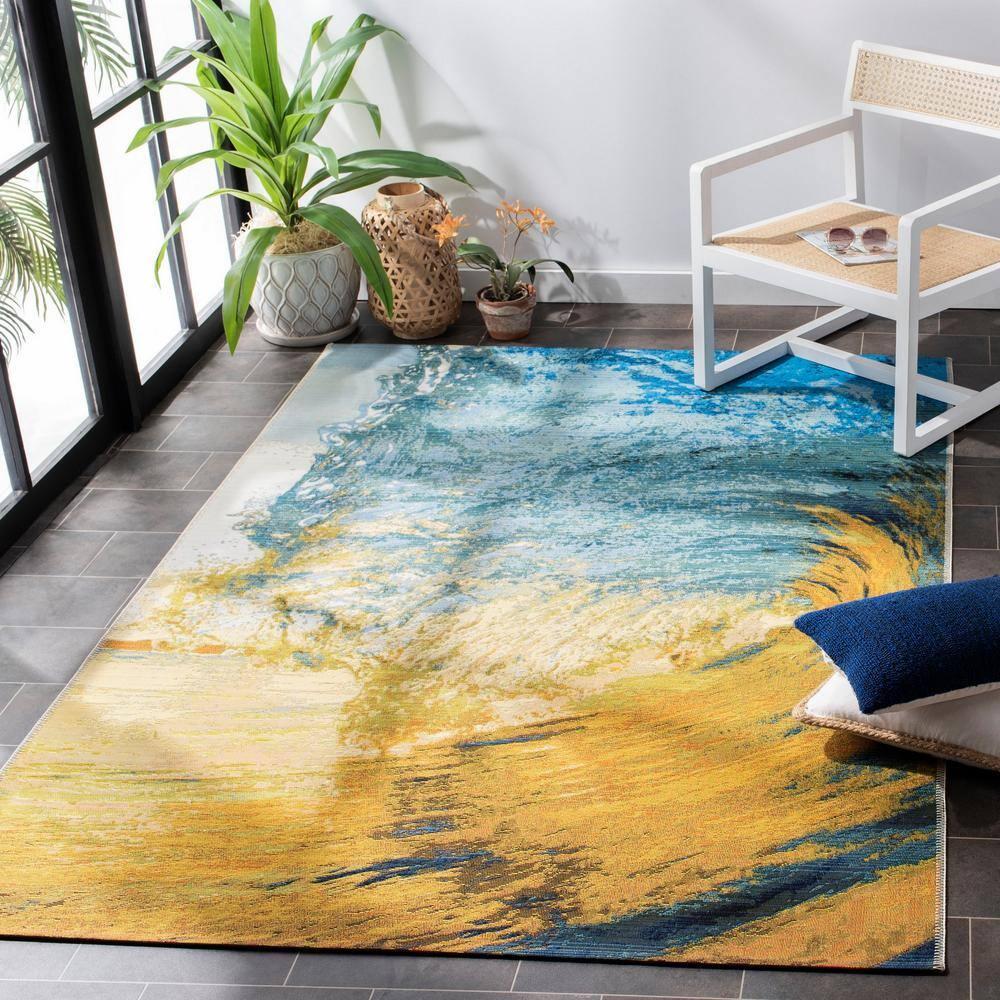 Barbados BAR510 Power Loomed Indoor/Outdoor Area Rug - Blue/Gold - 6'6"x6'6" - Safavieh.