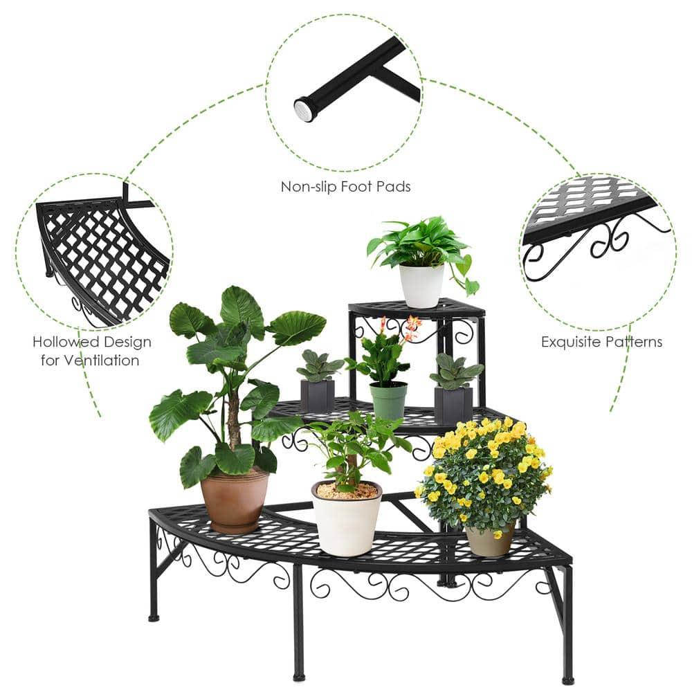 Spaco 3 Tier Metal Corner Plant Display Rack, Corner Shelf, Plant Stand, Black