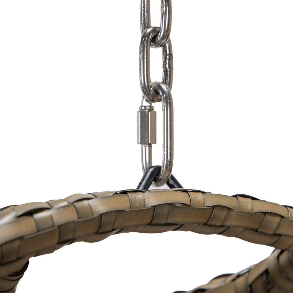 LeisureMod Columpio Colgante de Mimbre Beige con Soporte y Cojín, Perfecto para Relajarse en Interiores y Exteriores