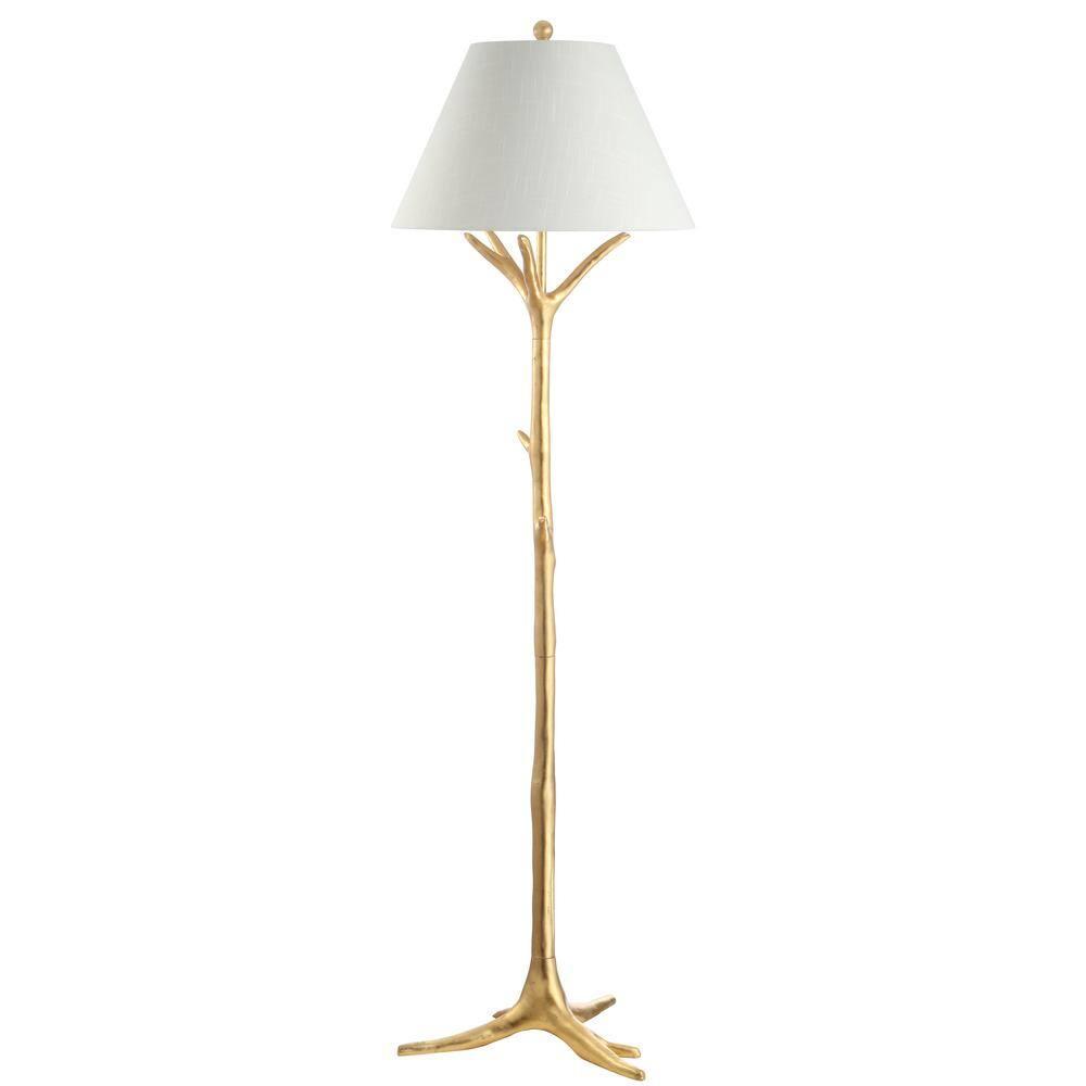 JONATHAN Y JYL3070A Arbor 63.5" Faux Bois Resin LED Floor Lamp, Contemporary for living room, dinning room, bedroom, office Bulb Included, Gold Leaf