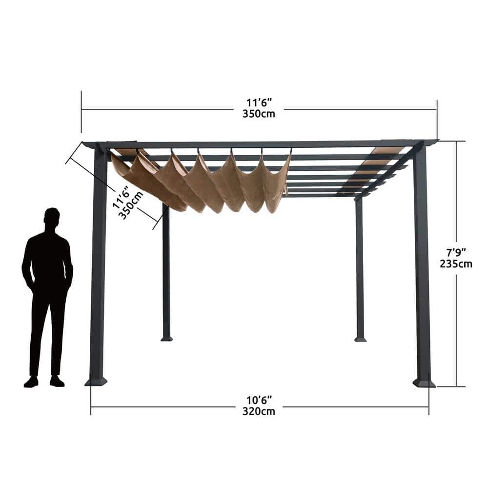 Paragon-Outdoor Florence 11 ft. x 11 ft. Aluminum Pergola in Gray Powder-Coated Finish with Adjustable Canopy