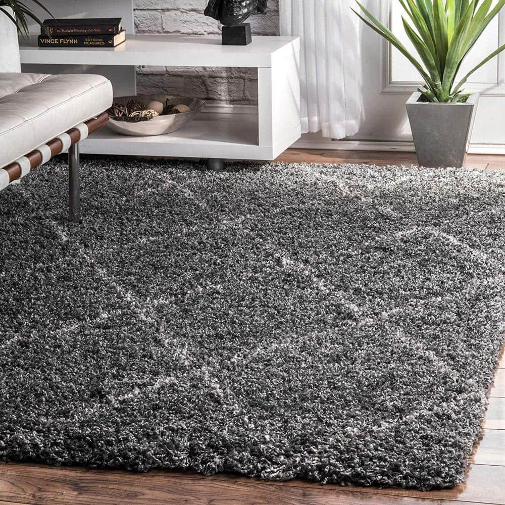 Nuloom Tess Trellis 4x6 Shag Indoor Area Rug for Living Room Bedroom Dining Room Nursery, Dark Grey/Ivory