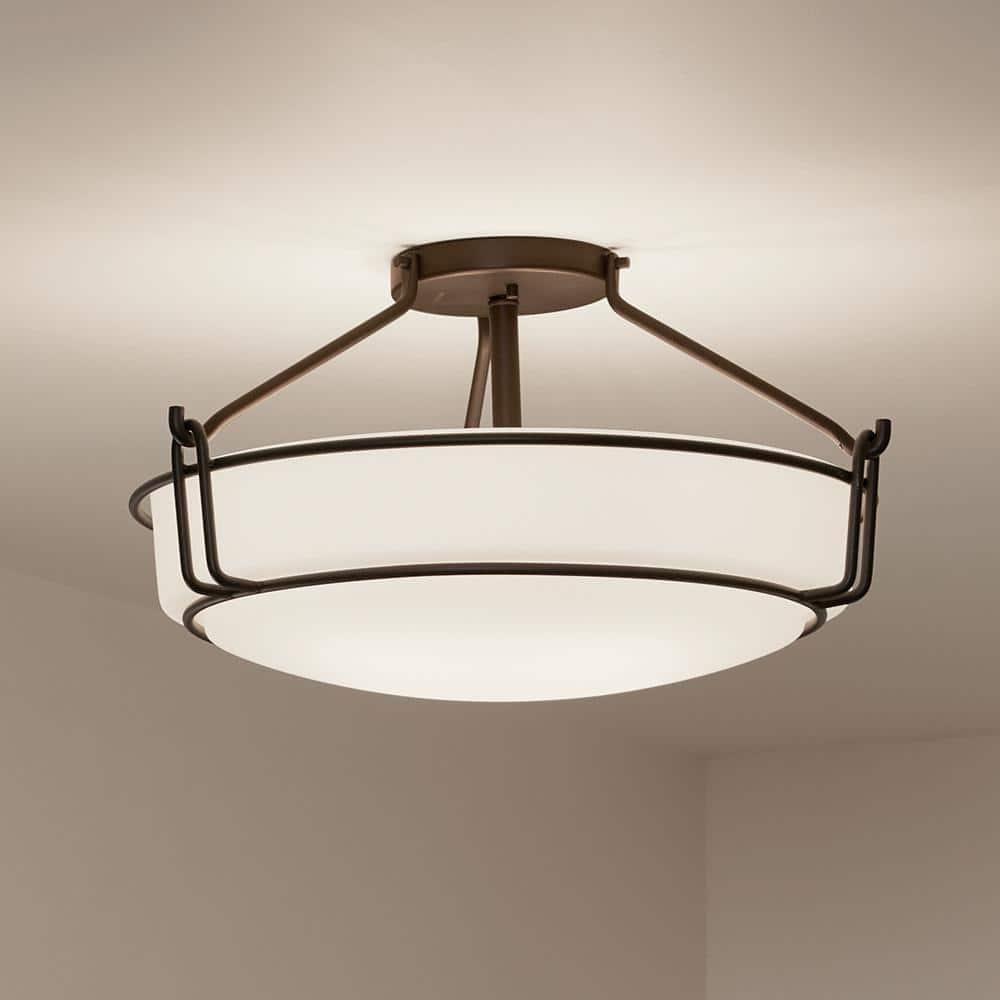 Alkire 22" Olde Bronze Semi-Flush Ceiling Light with Satin Etched Glass