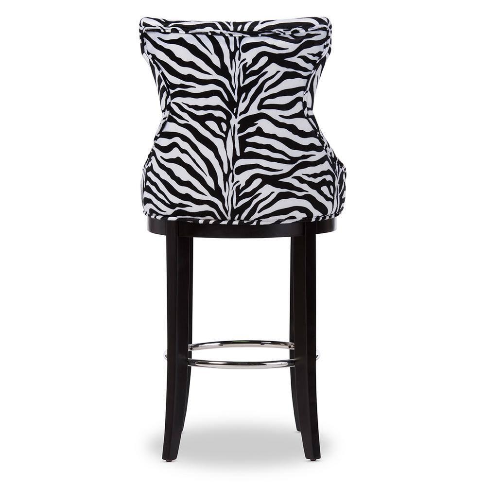 Baxton Studio Peace Modern and Contemporary Zebra Print Patterned Fabric Upholstered Barstool with Metal Footrest Beige: Plywood Frame