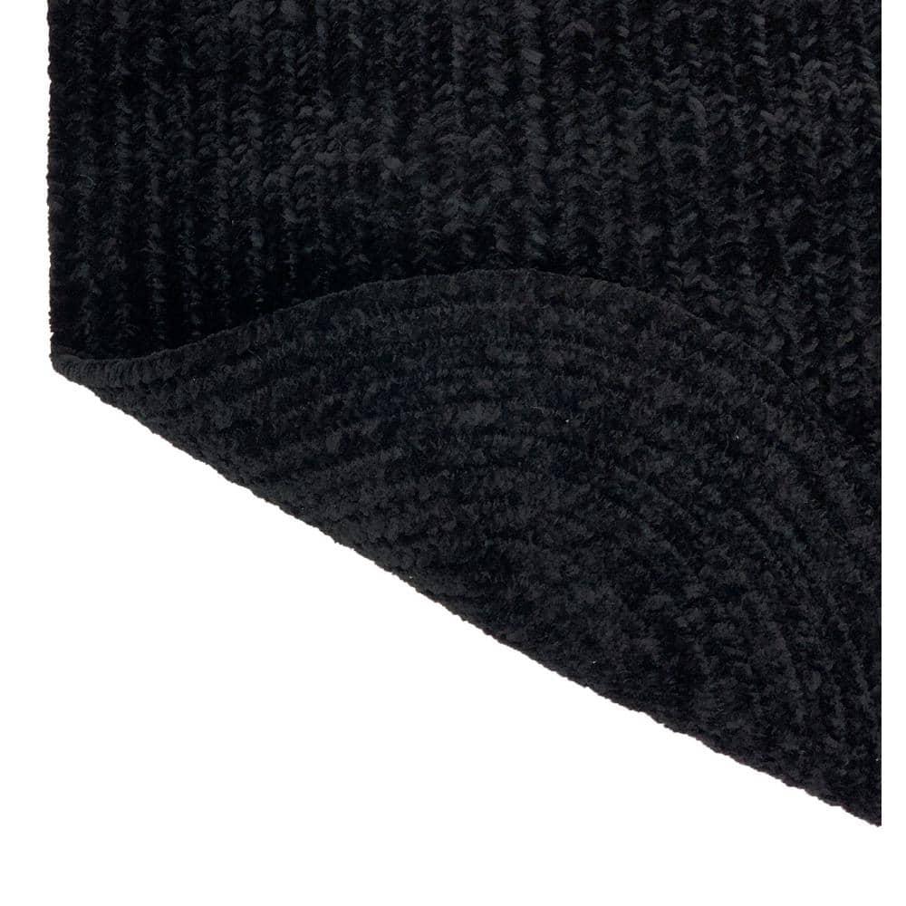 30" x 50" Chenille Solid Collection Black Reversible Indoor Area Utility Oval Rug - Better Trends