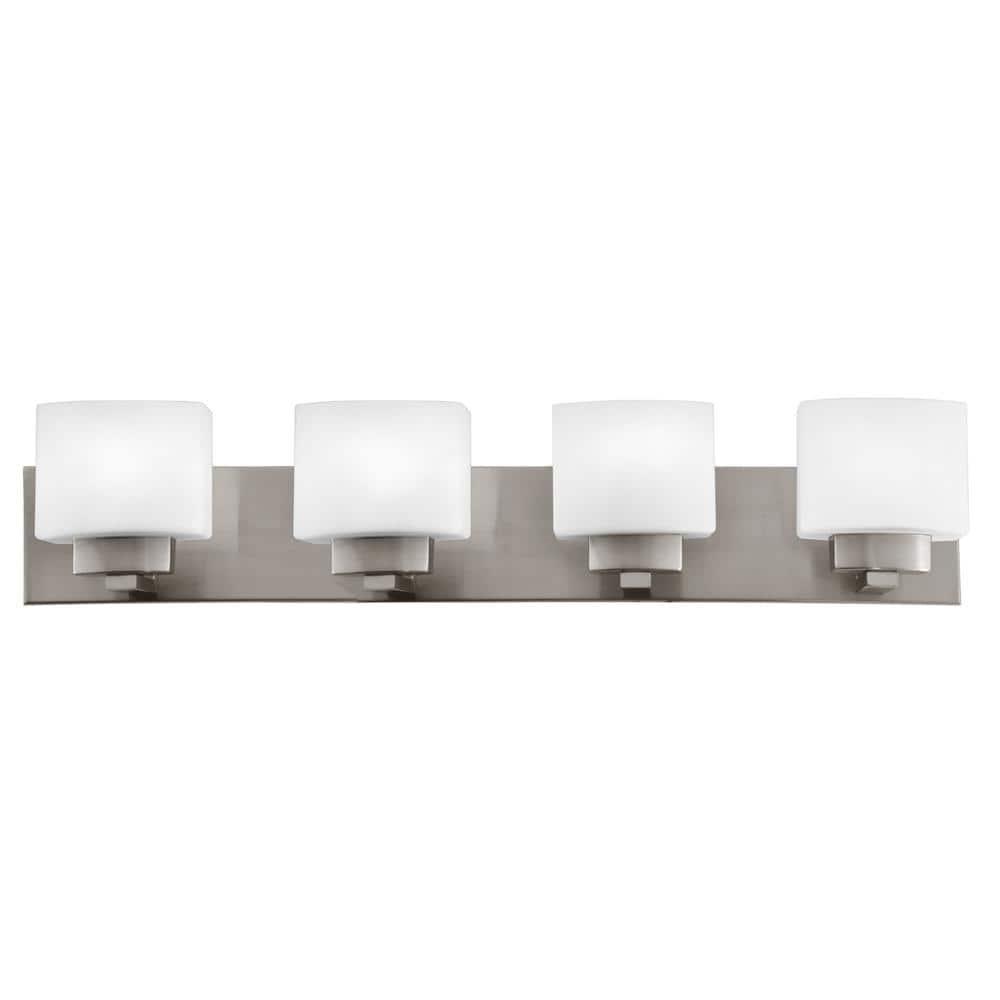 Design House Dove Creek 4-Light Dimmable Vanity Light with Frosted Glass Shades, Satin Nickel