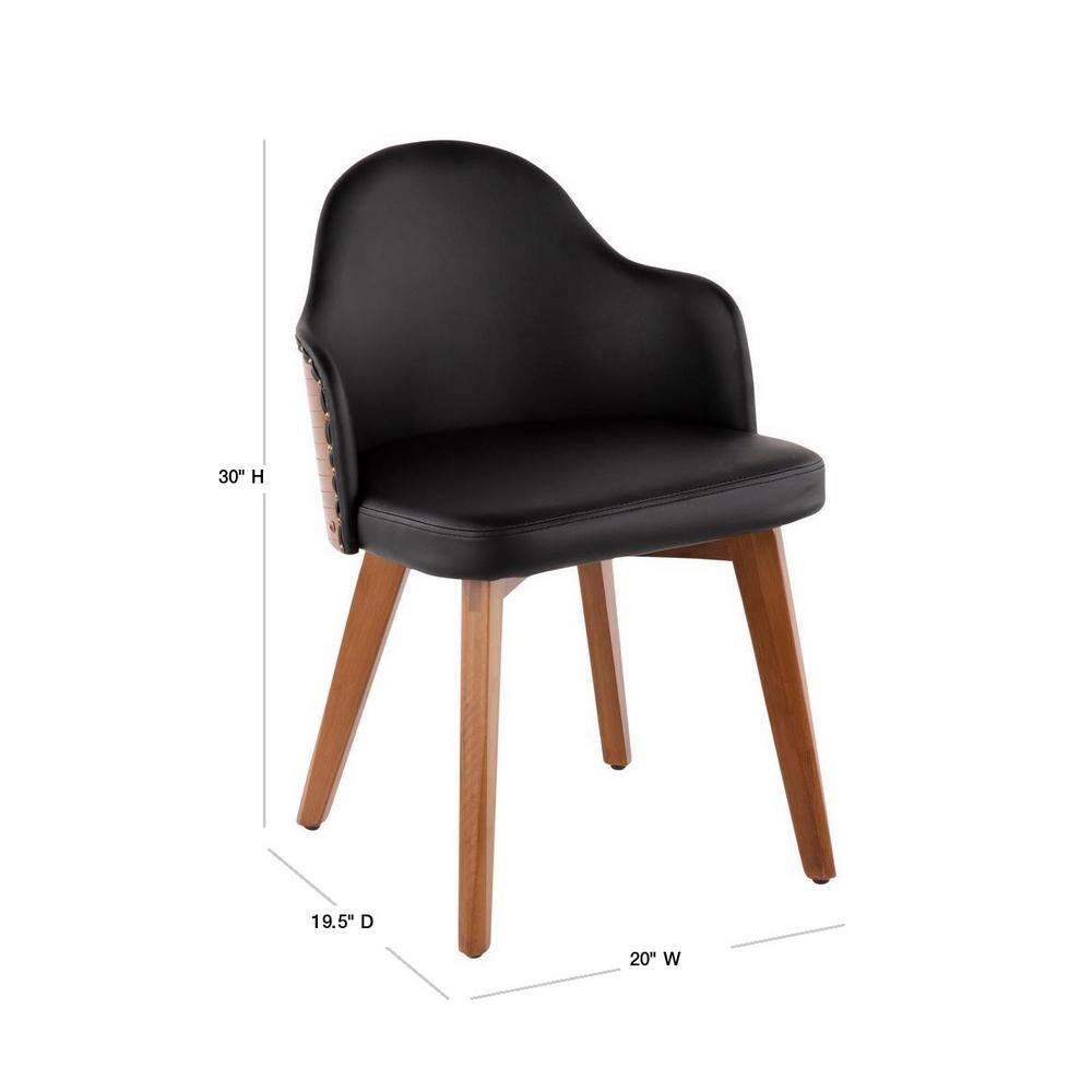 LumiSource Ahoy Dining Chair Walnut/Black/Brass: Mid-Century Modern Faux Leather with Nailhead Trim