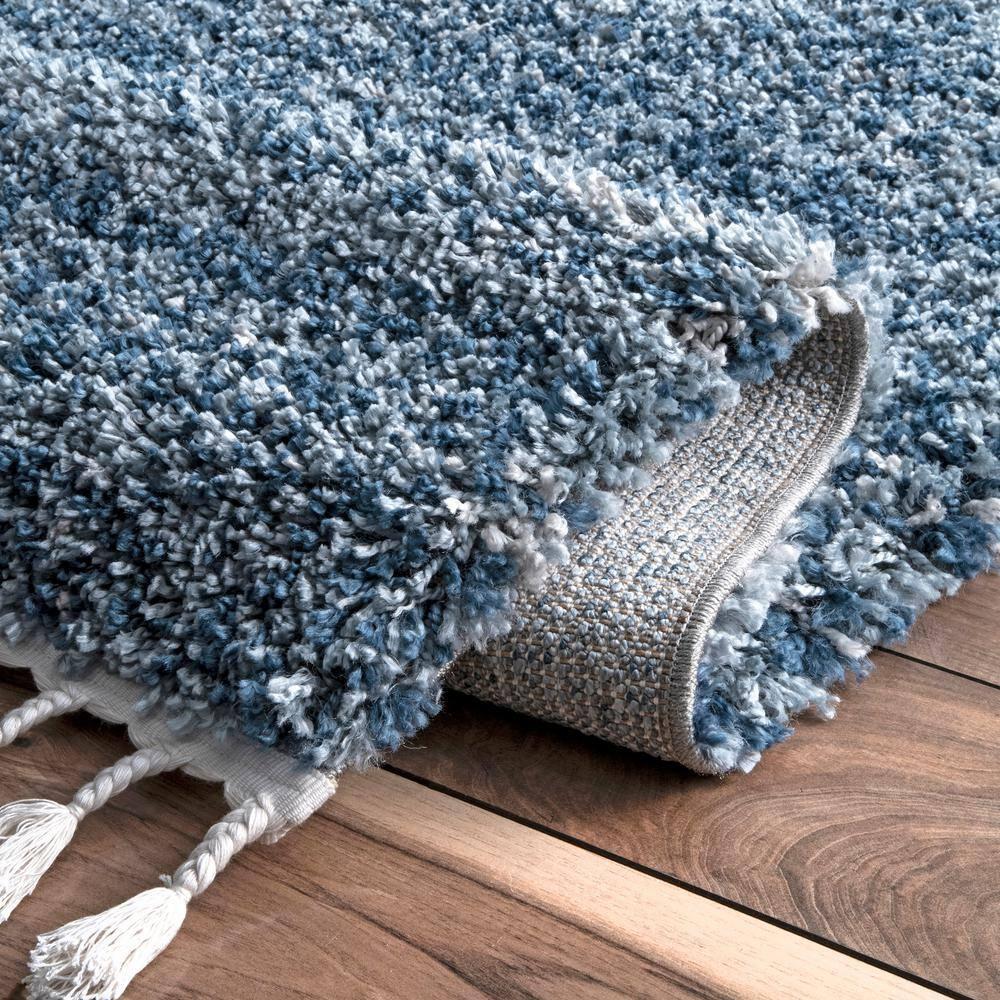 Nuloom Brooke Solid 2x8 Runner Shag Indoor Area Rug for Living Room Bedroom Dining Room Nursery Entryway Hallway, Blue/Ivory