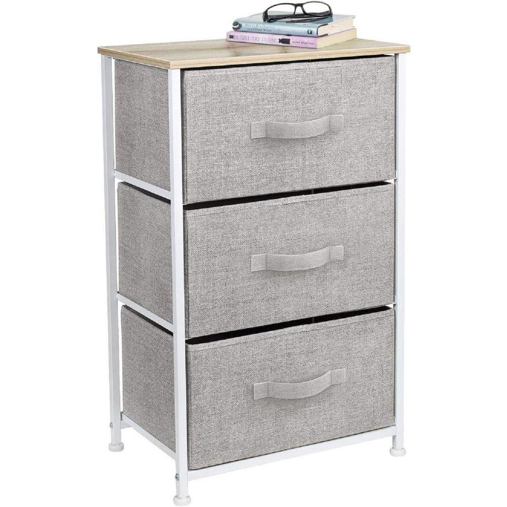 Sorbus Nightstand with 3 Drawers - Steel Frame, Wood Top & Easy Pull Fabric Bins - Perfect for Home, Bedroom, Office & College Dorm