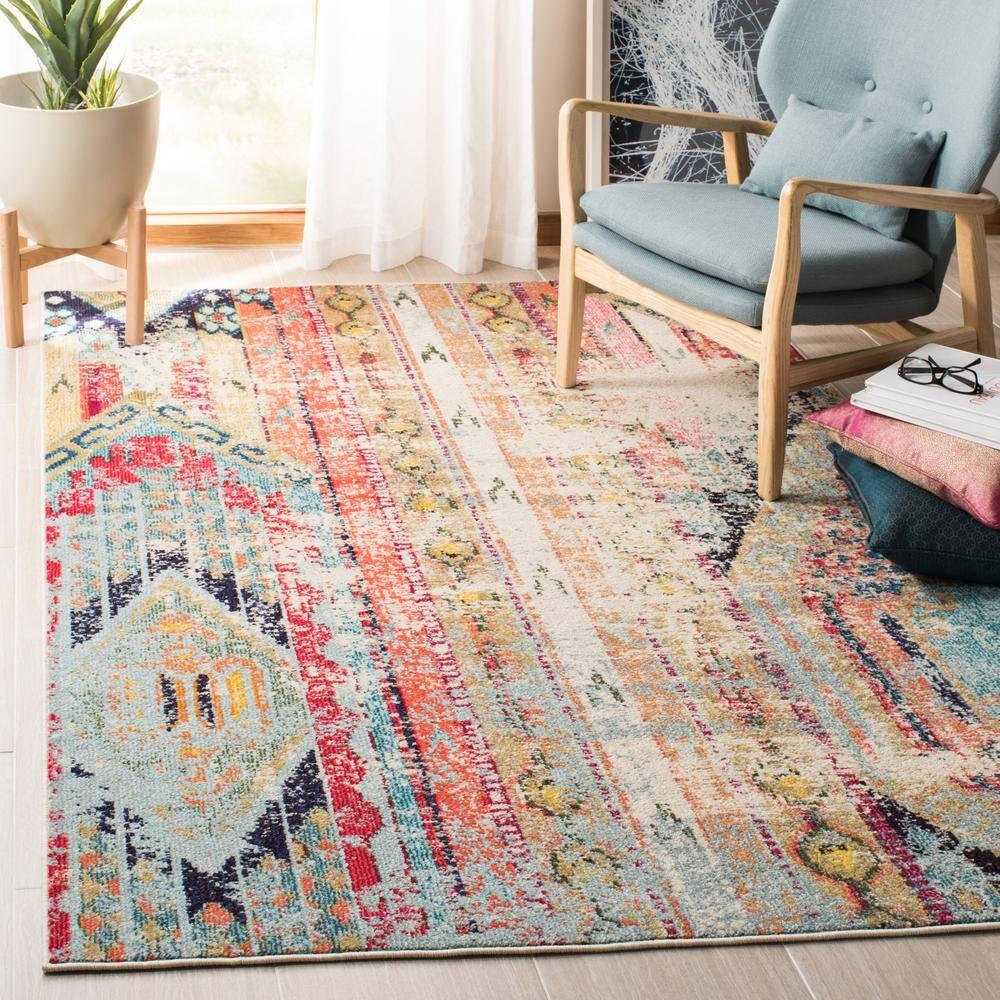 Madison MAD422 Power Loomed Indoor Accent Rug - Blue/Orange - 2'x4' - Safavieh