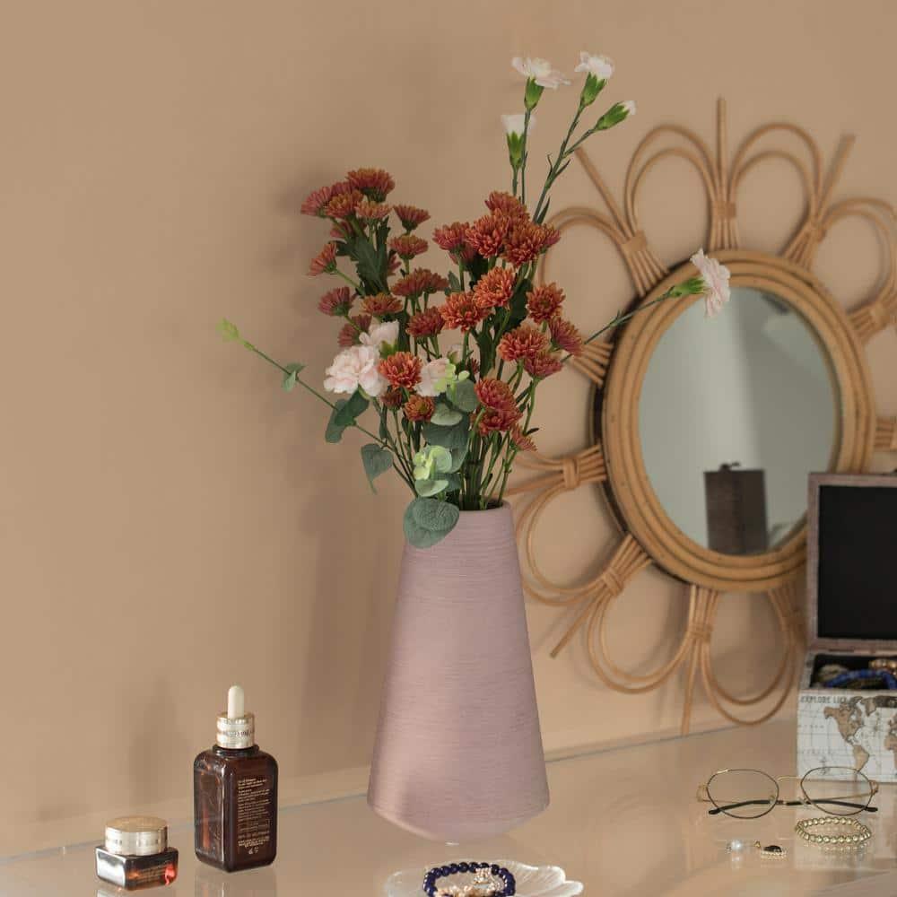 Uniquewise 10" H Decorative Ceramic Round Cone Shape Centerpiece Table Vase Pink, Large