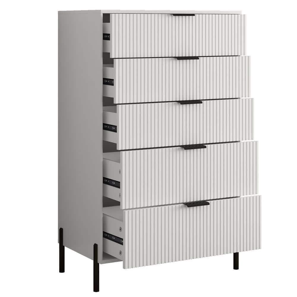 Festivo 5 Drawer Chest of Drawers Off-White: Modern Vertical Storage, MDF Construction, Includes Anti-Tip Kit