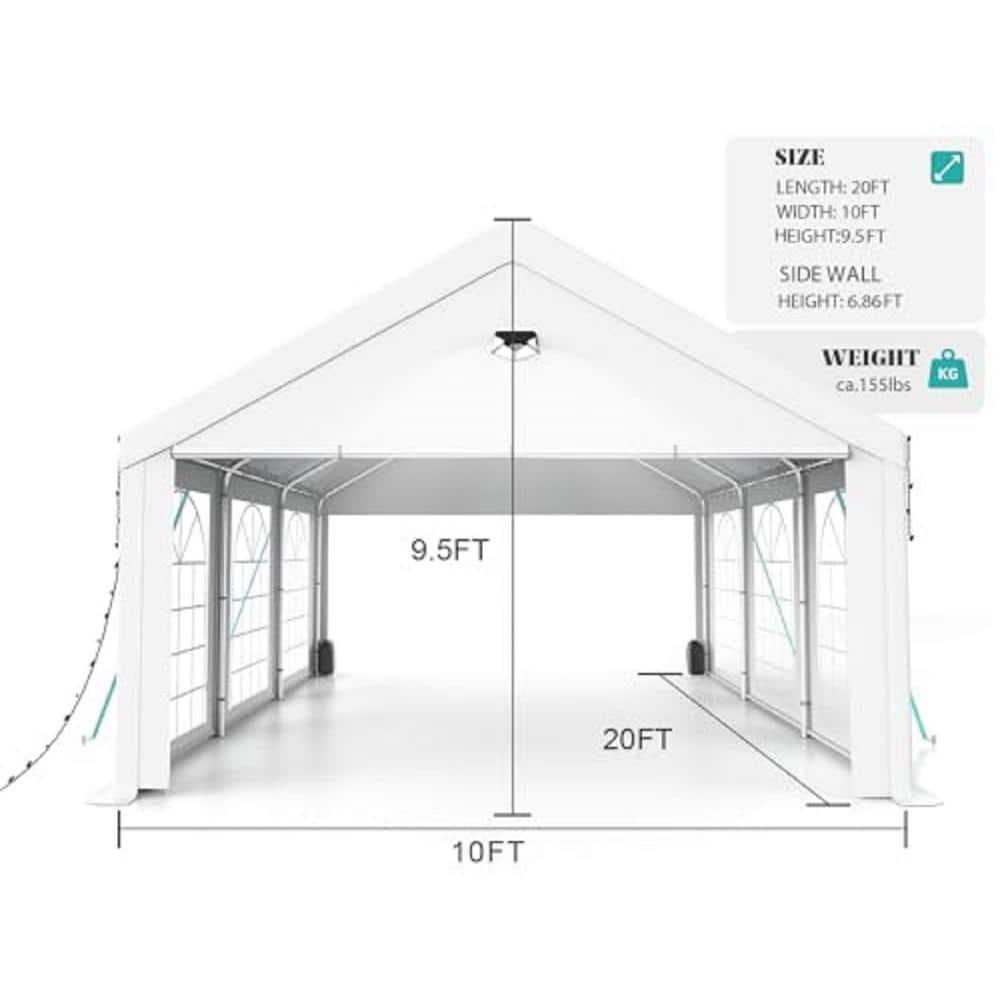 10x20FT Party Tent, Heavy Duty Canopy Tent with Removable Sidewals, Outdoor Wedding Tent for Parties Patio Gazebo Shelter for Wedding Holiday Birthday BBQ Backyard, White