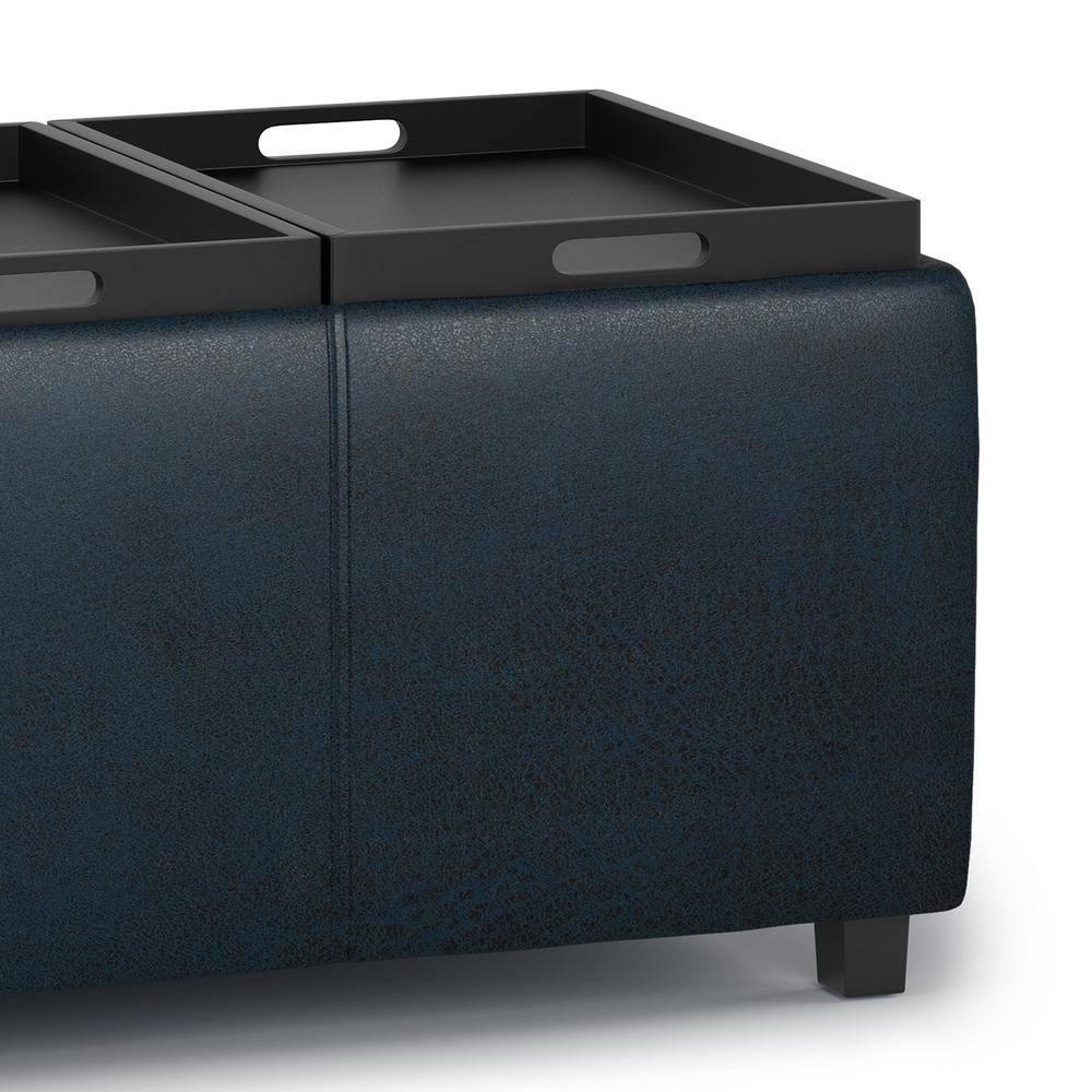 Simpli Home Avalon 42"W Upholstered Storage Ottoman with 3 Flip-Over Serving Trays