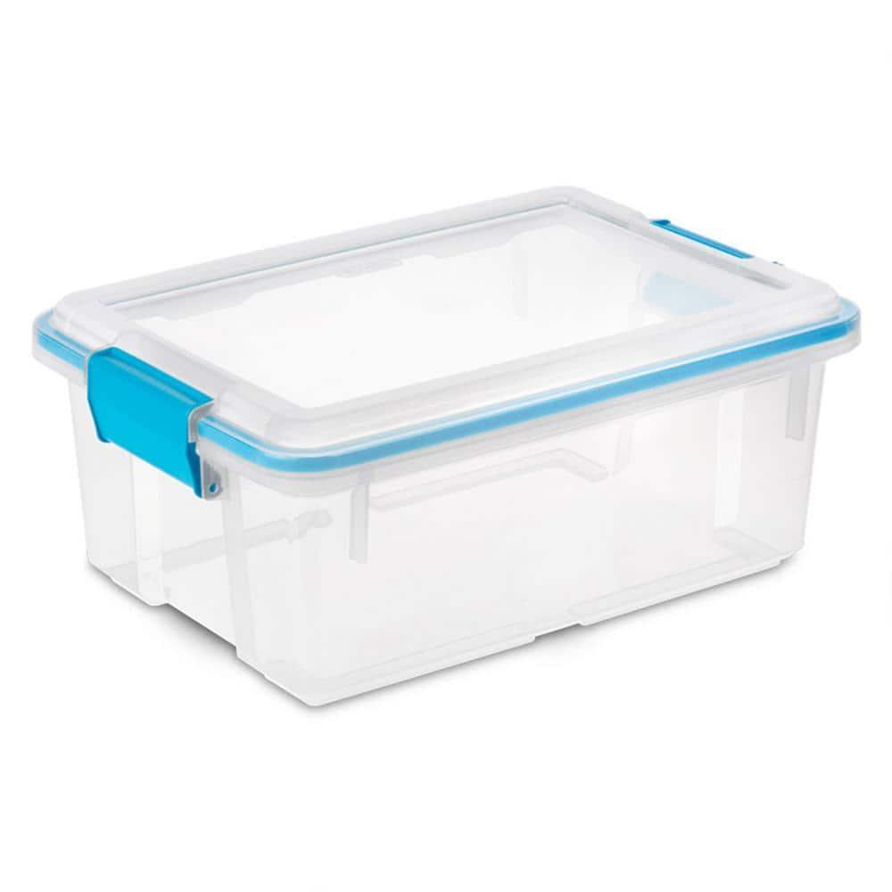 Sterilite 12 Qt Gasket Box, Stackable Storage Bin with Latching Lid and Tight Seal Plastic Container to Organize Basement, Clear Base and Lid, 12-Pack