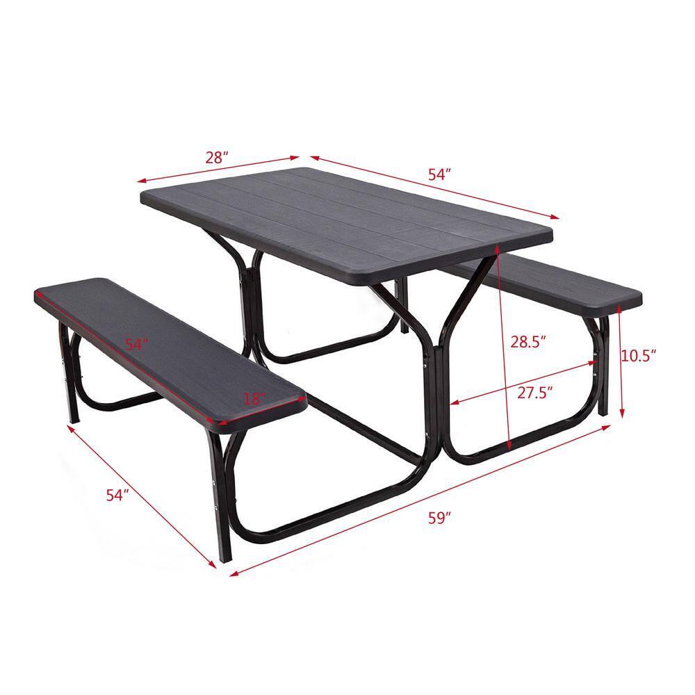 Costway Picnic Table Bench Set Outdoor Backyard Iron Patio Garden Party Dining All Weather Black