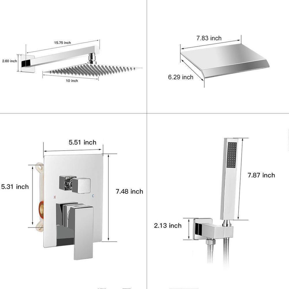 3-Spray Patterns With 2.5 GPM 10 in. Showerhead Wall Mounted Dual Shower Heads With Valve