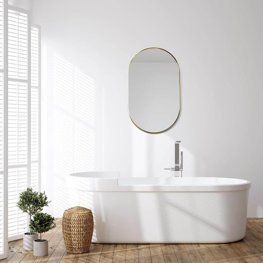 Ispra 36" Oval Bathroom/Vanity Brushed Gold Aluminum Framed Wall Mirror