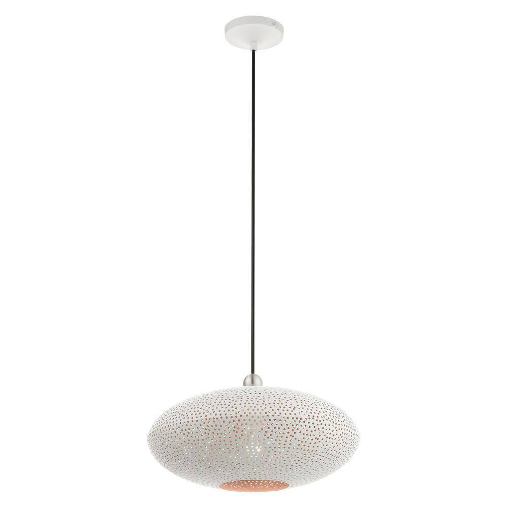 Livex Lighting 49102 Dublin 1 Light 16" Wide Pendant - White with Brushed Nickel Accents