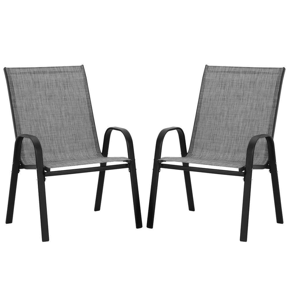 Amopatio Patio Chairs Set of 2, Outdoor Stackable Dining Chairs for All Weather, Breathable Garden Outdoor Furniture for Backyard Deck, Black
