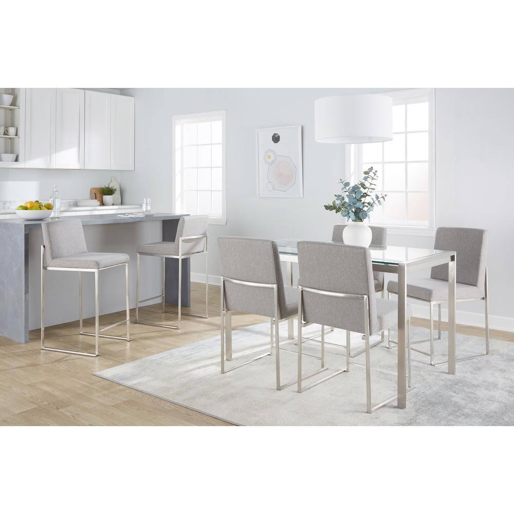 Set of 2 Highback Fuji Polyester/Stainless Steel Dining Chairs Light Gray - LumiSource: Upholstered, Spot Clean, Foam Filled