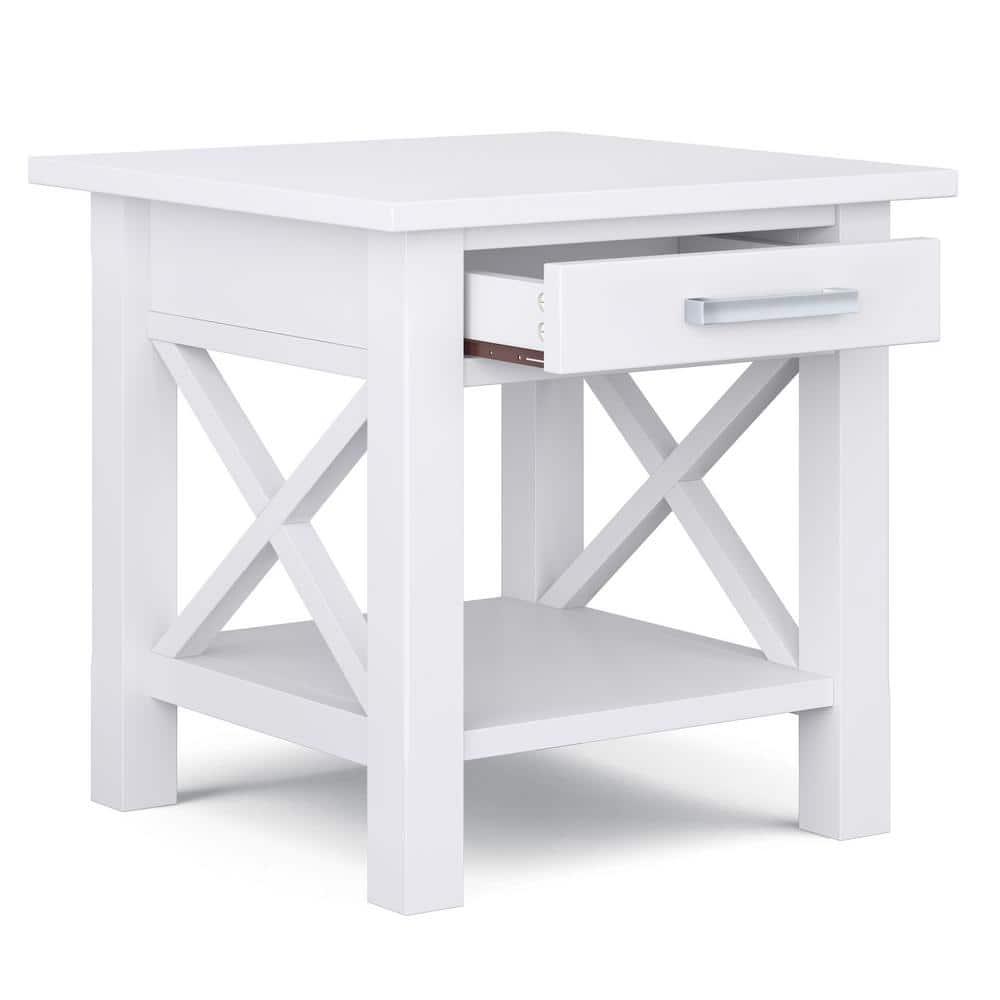 Simpli Home Kitchener 21" Square Contemporary Solid Wood End Table in White